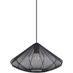 EGLO Hängelampe Dolwen, Pendelleuchte über Esstisch, Esszimmerlampe Japanisch, Stoff Lampenschirm und Metall in Schwarz, E27 Fassung, Ø 42,5 cm