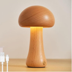 LOGT LED sēņu lampa Koka galda lampa Touch Dimmable sēņu nakts lampa Bezvadu bērnu lampa USB uzlādes sēņu galda lampas iekštelpu un āra pārnēsājamā nakts gaisma guļamistabai B