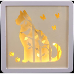 Uonlytech 3D Papier Carving Nachtlicht Katze Schattenkasten Papier Skulpturen Gestell Tischlampen Schreibtisch Nachtlampe Dekorative Stimmung Licht Für Kinderzimmer Schlafzimmer Keine