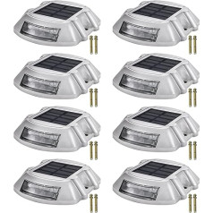 VEVOR piebraucamā ceļa apgaismojums, saules piebraucamā ceļa apgaismojums ar skrūvi, saules paneļu apgaismojums, āra ūdensizturīgie doku lukturi, 6 LED diodes ceļa brīdinājuma apgaismojumam, dārza celiņš, celiņš (balts, 8 gab.)