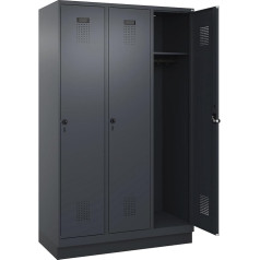 C + P Möbelsysteme C+P | Spind Evolo Plus | 3 abteile | grau | B 1200 mm | mit Bodensockel | Drehriegel
