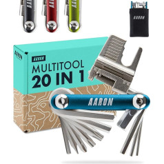 AARON Tool 20 in 1 Multitool - velosipēdu daudzfunkcionāls instruments no nerūsējošā tērauda/alumīnija - salokāms mini velosipēda instruments ar daudzām funkcijām - praktisks velosipēda instruments zilā krāsā