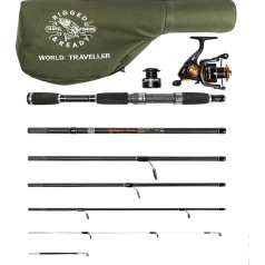 Uzvelkams un gatavs World Traveller ceļojumu makšķerēšanas komplekts Compact 6 sekcijas, 2 uzgaļi 215 cm 7 collas + 1,9 cm 6 collas 2,5 cm Nano Carbon Makšķerēšanas makšķeres iespējas Spininga māneklis Karpu ālants Jūras zveja