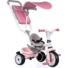 Smoby - Baby Balade Plus Pink - augošs bērnu trīsritenis ar stūres stieni, sēdekli ar drošības jostu, metāla rāmi, pedāļu brīvgājēju, bērniem no 10 mēnešiem