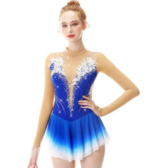 Hynyjxjy Slidošanas kleitas meitenēm Profesionālās daiļslidošanas svārki ar gradientu Ritmiskā vingrošana Leotards ar uzlīmes Roller Skate apģērbs ar mirdzošiem Rhinestones