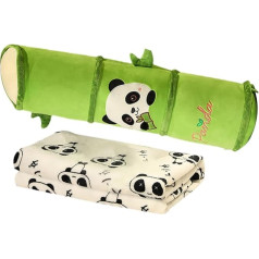 Lidmašīnas ceļojuma sega, ceļojuma sega ar ceļojuma spilvenu - mīļa 2-in-1 pandas spilvena sega, lidmašīnas lidojuma sega - garš cilindriskais spilvens, lidmašīnas spilvens dekorācijām L