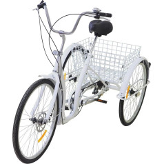 Tricikls pieaugušajiem, 26 collu 3 riteņu velosipēdu tricikls ar grozu 6 ātrumu velosipēds, tricikla velosipēda slodze 120 kg, triciklu velosipēdi Regulējams transportlīdzekļa augstums 100-110 cm izklaidei, iepirkšanās 115