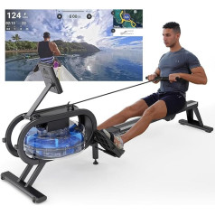 Dripex airēšanas trenažieris mājām, airēšanas trenažieri ūdens vingrošanai sporta zālē, maksimālā slodzes ietilpība 160 kg, izturīga slīdošā sliedīte, Bluetooth lietotnes atbalsts, LCD monitors pilna ķermeņa treniņiem (ūdens airēt