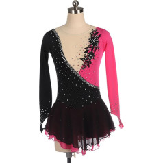 YDHTIZ Ziemas sporta Sieviešu daiļslidošanas kleita Meitenes melna garām piedurknēm Rhinestone Activewear Balerīna tērpi Konkurence Apmācība Apmācība Athletic Female