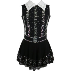 Slidošanas kleita bez piedurknēm Melns uzvalks apkakle Glitter Diamond daiļslidošanas konkursa forma White Medium