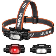 Wurkkos HD16 uzlādējams lukturis, 2500 lūmeni, īpaši spilgts galvas lukturis ar sarkanu gaismu, USB C LED lukturis ar 4 spilgtuma režīmiem, ūdensizturīgs, viegls lukturis skriešanai, pārgājieniem, kempingiem,