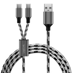 Kabeļa usb2.0 a/m uz micro usb + usb-c, 1,2 m