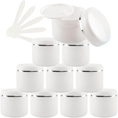 TIANZD Iepakojumā 20 tukšas mazas 150 ml baltas plastmasas skrūvējamas burciņas Krēma burciņas ar sudraba pārsegu Kosmētikas trauciņš Kosmētikas trauciņš ziedes Kosmētikas trauciņš Tukšs trauciņš ar 5 karotēm