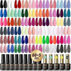 ROSALIND UV nagu lakas komplekts, 65 gabali Mini gēla nagu laka Shellac nagu laka melns balts sarkans sarkans nude rozā gliteru krāsu gēla nagi nagu studijas dizaina sākuma manikīra dāvanu komplekts
