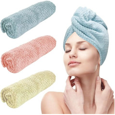 YHPDYL Mikrošķiedras matu dvieļi sievietēm, mitriem matiem, matu turbāns visām frizūrām, Anti-Frizz liels matu žāvēšanas dvielis ar pogu, 3 iepakojums