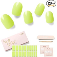 NAILOG Semi Cured Gel Nail Strips - 20 gab. gēla nagu uzlīmes, īpaši garas nagu aploksnes ar spīdīgu gēla apdari, laima bumbas