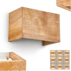 HOFSTEIN Badajoz sienas lampa, moderna sienas lampa no koka/metāla dabīgā/baltā krāsā, netiešais apgaismojums, skandināvu dizaina kvadrātveida gaisma ar dažādiem augšup un lejup gaismas efektiem, 1 spuldze G9