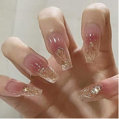 YL230502 Nägel zum Aufdrücken, Nude, French Tip, Gelb, 24 Stück
