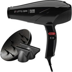 GA.MA Italy Professional, Pluma 5500 Oxy-Active profesionāls matu žāvētājs ar 2400 W itāļu maiņstrāvas motoru, System C un Oxy-Active tehnoloģijām spīdīgiem matiem bez sprogām, melns
