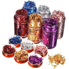 ULDIGI 6 Harzeinsätze Nail-Art-zubehör Folien Für Acrylnägel Harzzubehör Glitzernde Folienpaillette Folie Für Nail Art Design Nailart-Folie -Pailletten-konfetti Nagel Flocken Gold Blatt