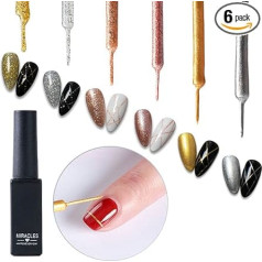 Liner Pen Gel Nail Polish Kit, krāsošanas zīmēšanas UV LED gēla poļu komplekts, DIY 3D gēla nagu poļu nagu želejas poļu, pildspalvu rīks, Pull Line Pen nagu manikīram, šampanieša spīdums, sudraba, rozā, zelta krāsā