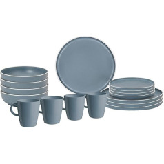 Brunner Melamīna trauku komplekts Pusdienu kārba Dolomite Stone Touch Camping Plate 16 gab., zils