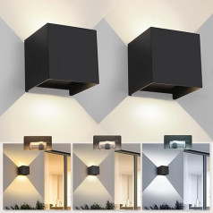 12 W sienas gaisma iekštelpās, regulējama krāsu temperatūra, 2 regulējamu gaismas staru leņķa LED sienas lampu komplekts, moderns augšupvērsts sienas apgaismojums, melns, IP65, piemērots viesistabai, guļamistabai, gaitenim, gaitenim, kāpnēm 