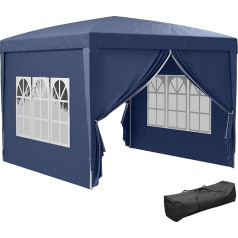 Outsunny Saliekamā lapene 3 x 3 m lapene ar 4 sānu sienām, logu marquee ar UV aizsardzību Dārza telts ar somu dārza terasei Tērauds Oxford Blue