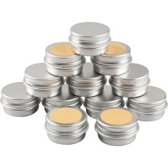 BasicPacking Iepakojums: 50 tukšas apaļas apaļas alumīnija skārda bundžas ar skrūvējamu vāku, 5 ml, sudraba krāsā Alumīnija skārda Alumīnija skārda alumīnija skrūvējamā kārba Krējuma burka sveču bundžas Kosmētikas burkas Skārda bu