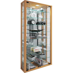 VCM Piekarināmā stikla vitrīna ar rūdītu aizsargstiklu Izmēri aptuveni H 115 x W 59 x D 18 cm Modernā un vietu taupošā stikla vitrīna Vitrosa Maxi Mirror Beech