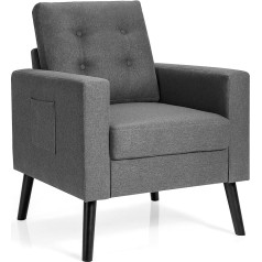 Costway Krēsls ar 2 sānu kabatām, spārnotais krēsls ar roku balstiem un atzveltnes spilvenu, sēdekļa dziļums: 53 cm, vienvietīgs dīvāns ar polsterējumu, TV krēsls, atpūtas krēsls viesistabai, 81 x 67 x 86 cm (pelēks)