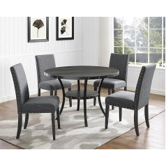 Roundhill Furniture D162BU Biony ēdamistabas kolekcijas komplekts no espresso koka ar zila auduma naglainiem krēsliem Modernā pelēkā krāsā