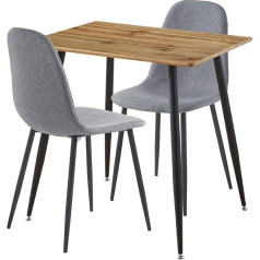 Hallowood Furniture Cullompton mazs pusdienu galds un 2 krēsli, taisnstūra formas virtuves galds un 2 krēsli ar ozolkoka formas galda virsmu un pelēkiem auduma krēsliem, pusdienu komplekts mājai un kafejnīcai