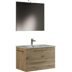 Mama Store ERA 60 Vannas istabas skapītis piekaramais 60 cm Dabīgais ozols ar izlietni, spoguli un LED lampu, B, koks, Quercia Naturale, L 61 x P. 47 x H 53 cm