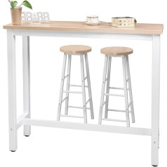 Woltu BT17+BH130-2 1x bāra galds un 2x bāra taburetes, Bistro galds, augstais galds, pusdienu galds, pusdienu komplekts, metāla rāmis, MDF, 120 x 40 x 100 cm (garums x dziļums x augstums)