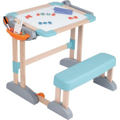 Smoby - Koka rakstāmgalds 2-in-1 - saliekams rakstāmgalds un radošā tāfele, daudz piederumu, izgatavots no dižskābarža koka, bērniem vecumā no 3 gadiem