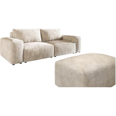 Delife Big-Couch Lanzo L Cord Beige 260 x 110 cm ar tabureti