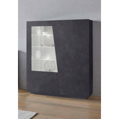 Dmora - Nevio vitrīna, Bufete ar stikla durvīm, daudzfunkcionāla viesistabas mēbele ar LED apgaismojumu, 100% ražota Itālijā, 120 x 43 x 146 cm, slāneklis