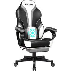 IntimaTe WM sirds spēļu krēsls, sacīkšu krēsls ar augstu atzveltni, ergonomisks spēļu krēsls ar masāžas jostas balstu, galda krēsls, grozāms krēsls ar nolokāmu kāju balstu, pelēks