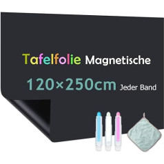 Warasee Magnētiskā pašlīmējošā 120 x 250 cm magnētiskā plēve pašlīmējoša, melna, tīrāmā krīta plēve Magnētiskā tāfele gludām virsmām skolā, birojā, mājās ar krīta marķieriem un