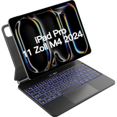 Inateck Magic Keyboard for iPad Pro 11 2024 M4 korpuss ar tastatūru, 30 minūšu ātra uzlāde, LED Smart Power displejs, Click Anywhere Trackpad, 7 krāsas, 3 līmeņu apgaismojums, QWERTZ, KB09121