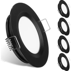 LED iebūvēts prožektors, 12 V LED prožektors, IP44, 3 W, 215 lm, griestu gaisma, caurums 58-65 mm, autofurgoniem, laivām, treileriem, pilnībā no alumīnija, 4 gabali, silti balta, 3000 K (melns)