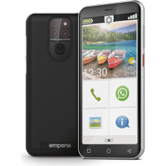 emporia SMART.5 Mini, mobilais tālrunis vecākiem, 4G tālrunis, viedtālrunis vecākiem bez līguma, mobilais tālrunis ar ārkārtas izsaukuma pogu, 4,95 collu displejs, Android 13, 13 MP kamera, melns, E5mini/E5m 001