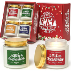 VEGISHINE Scented Candle Ziemassvētku aromātisko sveču komplekts ar 4 aromātiskajām svecēm stiklā Ziemassvētku dāvanas sievietēm, mazas Ziemassvētku dāvanas vīriešiem, sveces ar Ziemassvētku motīviem, 4 aromāti