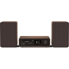 Pure Classic Stereo Hi-Fi kompaktā sistēma ar CD atskaņotāju, DAB+, FM, Bluetooth 5.2 - 100 W stereo, interneta radio, Spotify Connect, USB, AUX un optiskais savienojums - kafijas melnā/olīvkoka rieksts