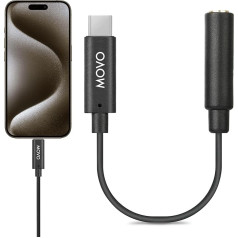 Movo 3,5 mm TRRS mikrofona adaptera kabelis ar USB-C vīrišķo donglu, kas saderīgs ar Apple iPhone 15/16 un jaunākiem modeļiem, iPad viedtālruņiem un planšetdatoriem, optimizēts mikrofoniem/profesionāliem audioierīcēm