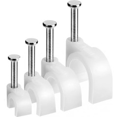 Kabel-Clips, starke Nägel, langlebig, weiß, rund, 4 Größen, 4 mm, 6 mm, 8 mm, 10 mm, elektrische Kabel-Clips, Kabelhalter für Management-Kabel-Clips, 400 Stück
