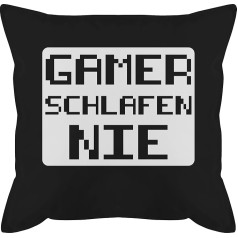 Shirtracer 50 x 50 cm - Paziņojums Teicieni - Gamer schlafen nie - 50 x 50 cm - Melns - Spēļu spilvena pārvalks ar teicienu Teicieni Spēles pārvalks un pildījums Teiciens Spilvens Spilvena pārvalks Funny