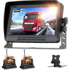 Hodozzy Magnētiskā atpakaļgaitas kamera Bezvadu saules baterija ar 2 kamerām, bezvadu atpakaļgaitas kamera ar 1080P nakts redzamības 7 collu monitoru Reversēšanas kamera Ūdensizturīgs IP68 cilpas ierakstīšanas atpakaļgaitas kameras komplekts