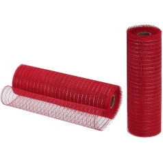 QUARKZMAN Juta Netz, 2 Stück 10 Zoll x 30 Fuß PP Dekoratives Netzband Netzband zum Verpacken von Weihnachtskranz-Partydekorationen DIY-Handwerksgirlanden, Rot mit rotem Folienüberzug